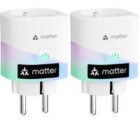 Meross Matter Prise Connectée (Type F), 16A Prise WiFi Compatible avec Apple Home, Alexa et Google Home, Prise avec Mesure de Consommation d'Énergie pour Panneau Solaire Photovoltaïque (Lot de 2)