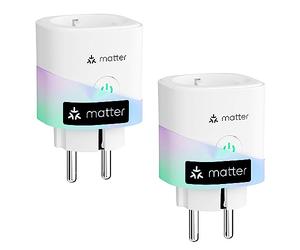 Meross Matter Prise Connectée (Type F), 16A Prise WiFi Compatible avec Apple Home, Alexa et Google Home, Lot de 2 Plug avec Mesure de Consommation d'Énergie pour Panneau Solaire Photovoltaïque