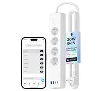 Meross Multiprise Connectée Matter (Type F), 16A Multiprise WiFi GaN USB C PD 30W avec Matter Simple Setup, Compatible avec Alexa, Apple Home et Google Home, 4 Prises CA, 2 USB-A et 2 USB-C
