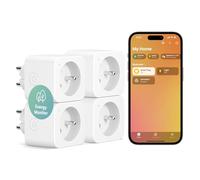 Meross Prise Connectée (Type E), 16A Prise WiFi Compatible avec HomeKit, Alexa et Google Home, Lot de 4 prises avec mesure du courant, commande vocale et télécommande