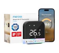 Meross Thermostat Connecté Matter pour Chaudière Gaz/Chauffage au Sol à Eau | Thermostat WiFi Compatible avec Apple Home, Alexa et Google Home, Capteur Externe, Détection de Fenêtre Ouverte, Noir