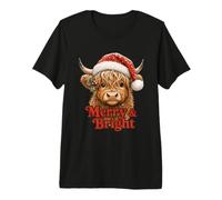 Merry and Bright Chapeau de Père Noël Motif Vache Highland T-Shirt Haut de Gamme