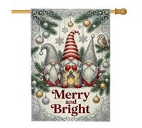 Merry And Bright Drapeau de maison de Noël avec citation de nains 71 x 101 | Branches de pin, drapeau de cour, ornements à suspendre, lanterne lumineuse, hibou d'hiver, bordure complexe