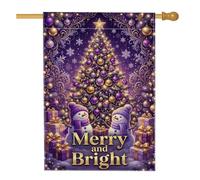 Merry And Bright Drapeau de Noël Bonhomme de neige 71 x 101,6 cm | Ornements dorés, drapeau de cour, boîtes cadeaux, flocons de neige d'hiver, panneau de cour extérieur