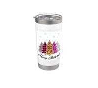 Merry Christmas Arbre rose léopard plaid blanchi femmes filles Gobelet isotherme en acier inoxydable double paroi