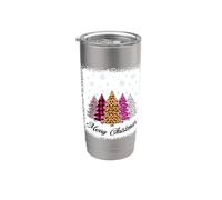 Merry Christmas Arbre rose léopard plaid blanchi femmes filles Gobelet isotherme en acier inoxydable double paroi
