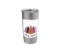Merry Christmas Arbre rose léopard plaid blanchi femmes filles Gobelet isotherme en acier inoxydable double paroi