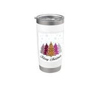 Merry Christmas Arbre rose léopard plaid blanchi femmes filles Gobelet isotherme en acier inoxydable double paroi