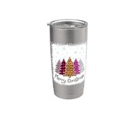 Merry Christmas Tree Léopard Plaid Blanchi Chemise Femme Fille Gobelet isotherme en acier inoxydable double paroi