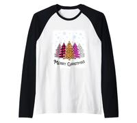 Merry Christmas Tree Léopard Plaid Blanchi Chemise Femme Fille Manche Raglan
