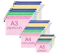 MerryNine Zipper Pouch Document Bag(5 Colors30 Pack) Letter Size Waterproof Document Pouch for School Office Supplies Cross Stitch Organizing Storage(A3-10Pack A4-10Pack A5-10Pack)