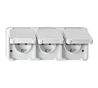 Merten MEG2390-8019 Prise de courant triple à contact de protection, disposée horizontalement avec protection contre les contacts accidentels, blanc polaire, AQUASTAR