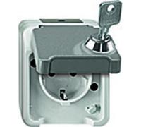 Merten MEG2416-8029 Prise de courant de sécurité avec protection contre les contacts accidentels, verrouillable avec différentes fermetures, gris clair, AQUASTAR