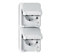 Schneider Electric Merten MEG2328-8029 Aquastar Prise Schuko 2 Prises Verticales, Montage en saillie, Protection Anti-Contact, IP44, Aquastar Gris Clair
