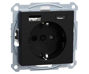 MERTEN Steckdose 1f sw mt UP USB m.BS IP20