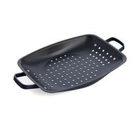Merten & Storck Carbon Steel BBQ Plaque à Griller Plancha Perforée en Fonte, 28,7cm x 48,8cm, Perforations pour Évacuation d’Huile et Gras, Barbecue, Camping, Grillades, Cuisson en Plein Air, Noir