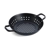 Merten & Storck Carbon Steel BBQ Poêle Wok 30cm Perforée en Fonte, Perforations pour Évacuation d’Huile et Gras, Barbecue, Camping, Grillades, Cuisson en Plein Air, Noir