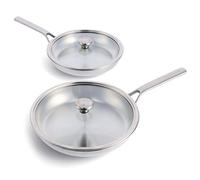 Merten & Storck Set de poêles inox 3 couches Tri‑Ply 26/30 cm, avec couvercles, induction, argent