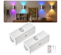 MERTTURM Applique Murale Intérieure avec Détecteur de Mouvement, Sans Fil LED Veilleuse avec Télécommande, RGBW LED Vitrine avec Dimmable & Minuteur pour Couloir, Escalier, Armoire, Chambre - 2PCS