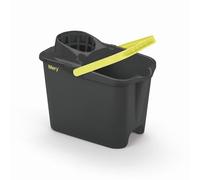 Mery - Seau avec Égouttoir, Paroi Robuste de 2 mm, Poignée Ergonomique, Support pour Manche, Canal de Vidange, Gris et Jaune, 14 L