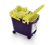 Mery | Seau Essoreur Plastique Pourpre, 25,5 x 40,0 x 38,5 cm - Coloris Aléatoire, 14L, 4 Roulettes Pivotantes, Système de Ressort Automatique