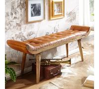 Mes Banc 2 places cuir et bois - Marron