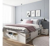 MES Ensemble lit + chevets - 160x200 cm - Pin massif Blanc