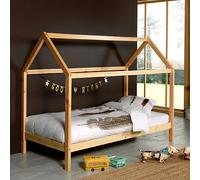 MES Lit cabane avec matelas - Pin naturel