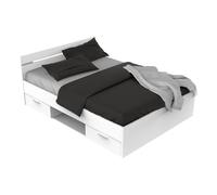 MES Lit Double avec Rangements 140x190 - Blanc mat