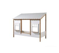 MES Lit maison enfant avec sommier - Blanc/Naturel 90x200 cm