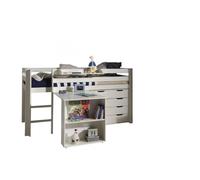 MES Lit surélevé avec bureau et commode - Blanc - PINO