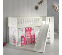 VIPACK - Lit de jeu SCOTT, LF 90 x 200 cm, avec sommier à lattes, toboggan, échelle et set textile rideau "Princess