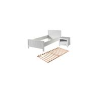 MES Lit Vicky - 90 x 200 cm + Chevet - Pin Blanc