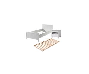 MES Lit Vicky - 90 x 200 cm + Chevet - Pin Blanc