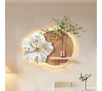 MESCXTY Horloge murale florale moderne avec vase en verre 3D, art créatif élégant pour le salon, la lumière d'accentuation LED, décoration de texture grès, facile à installer, chambre, maison, cuisine
