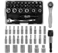 Mesee Kit de 28 Mini liquet Douilles Embouts de Tournevis et Porte-Embout liquet 1/4" Réversible 72 Dents à Dégagement Rapide avec Douilles Hex Mini Tournevis à Cliquet pour Réparation