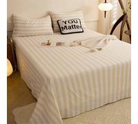 Mesnt Drap de lit, Drap Plat en Fibre Chimique Motif à Rayures Housse Matelas, Abricot, 2.0m-230 x 250cm