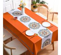 Mesnt Nappe Bulgomme Rectangulaire, Orange Fleurs brodées Patchwork Anti-poussière Rétrécissable Housse de Table pour Cuisine Dinning Décoration de Table | 120x170cm