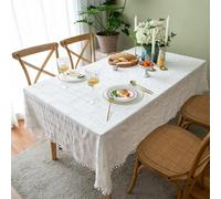 Mesnt Nappe Rectangle Blanche, Coton Simple Nappe Elegante pour Table de Cuisine Decoration, Blanc, 140 x 260 cm