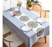 Mesnt Nappe Salon Rectangulaire, Gris Clair Nappe décorative en Patchwork de Fleurs brodées pour Table de Cuisine ou de Salle à Manger | 120x170cm