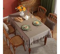 Mesnt Nappe Tissu Rectangulaire, Polyester Couleur Unie avec Volant Nappe Anti-tâche Protection de Table pour Salle à Mangerr, Jardin, Brun Clair, 140 x 220 cm