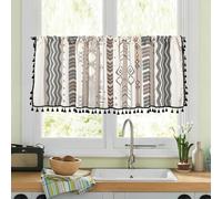 Mesnt Rideaux Brise-Bise, 1 Pièce Beige Noir Motif géométrique de flèches imprimé en Bohème Petit Rideau Fenetre Rideaux Brise-Bise Courts Décoration de Maison, Coton Lin, L150 x H91 cm
