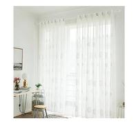 Mesnt Rideaux Voilages pour Chambres, Rideau Transparent en Filet à Motif de Boules brodées pour Salon Chambre Séparation de Pièce pour Cuisine Rideau Dressing, Blanc, 214 x 137 cm (HxL)