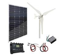 MESOVFCA Kit de système Hybride Solaire éolien 220 W : générateur éolien 100 W + Panneau Solaire Mono 120 W + Accessoires pour Camping-Car, Camping, Bateau, caravanes, Camping-Car