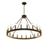 MESOVFCA Lustre Rond Rustique en Forme de Roue de Chariot Noire, Suspension Extra Large de Style campagnard, idéal pour Salle à Manger, îlot de Cuisine, Hall d'entrée, 1 Niveau, 20 lumières, 100 cm.