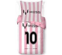 Messi Football Parure de Lit Enfant Housse de Couette et Taie, Rose | 137x200/80x80 cm, 2 pièces, Produit officiel, 100% coton, lit 1 personne, super douce, couette non incluse, chambre enfant