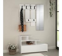 Mesty meuble d'entrée blanc avec porte manteau rangement et miroir
