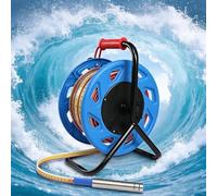 Mesure du niveau d'eau avec sonde en acier inoxydable 316L, indicateur de niveau d'eau portable 10-300 m avec ruban métrique en acier, buzzer, voyant lumineux et voltmètre(Blue,20m)