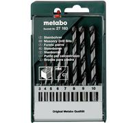 Metabo 627193000 Jeu de forets spiralés pour pierre 8 pièces 3 mm, 4 mm, 5 mm, 6 mm, 7 mm, 8 mm, 9 mm, 10 mm tige cylindrique