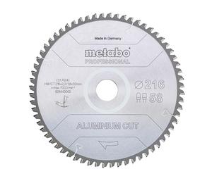 METABO 628443000 - Hoja de sierra MKS Aluminium Cut Prof para aluminio 216x30 mmDientes Z58 FZ/TZ 5º negativo